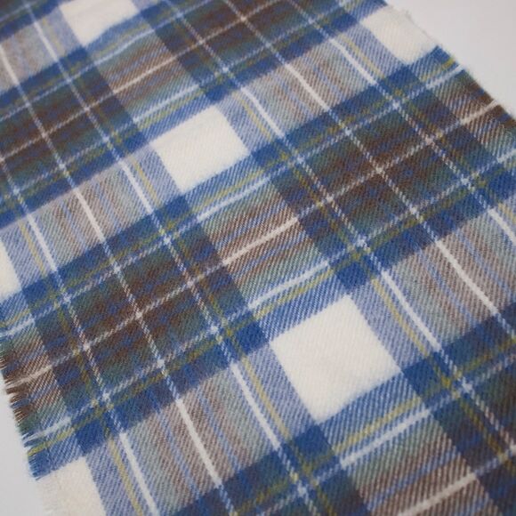 VTG James Pringle Weavers 100% New Wool Scarf Made in Scotland Blue Brown Plaid - Picture 3 of 7